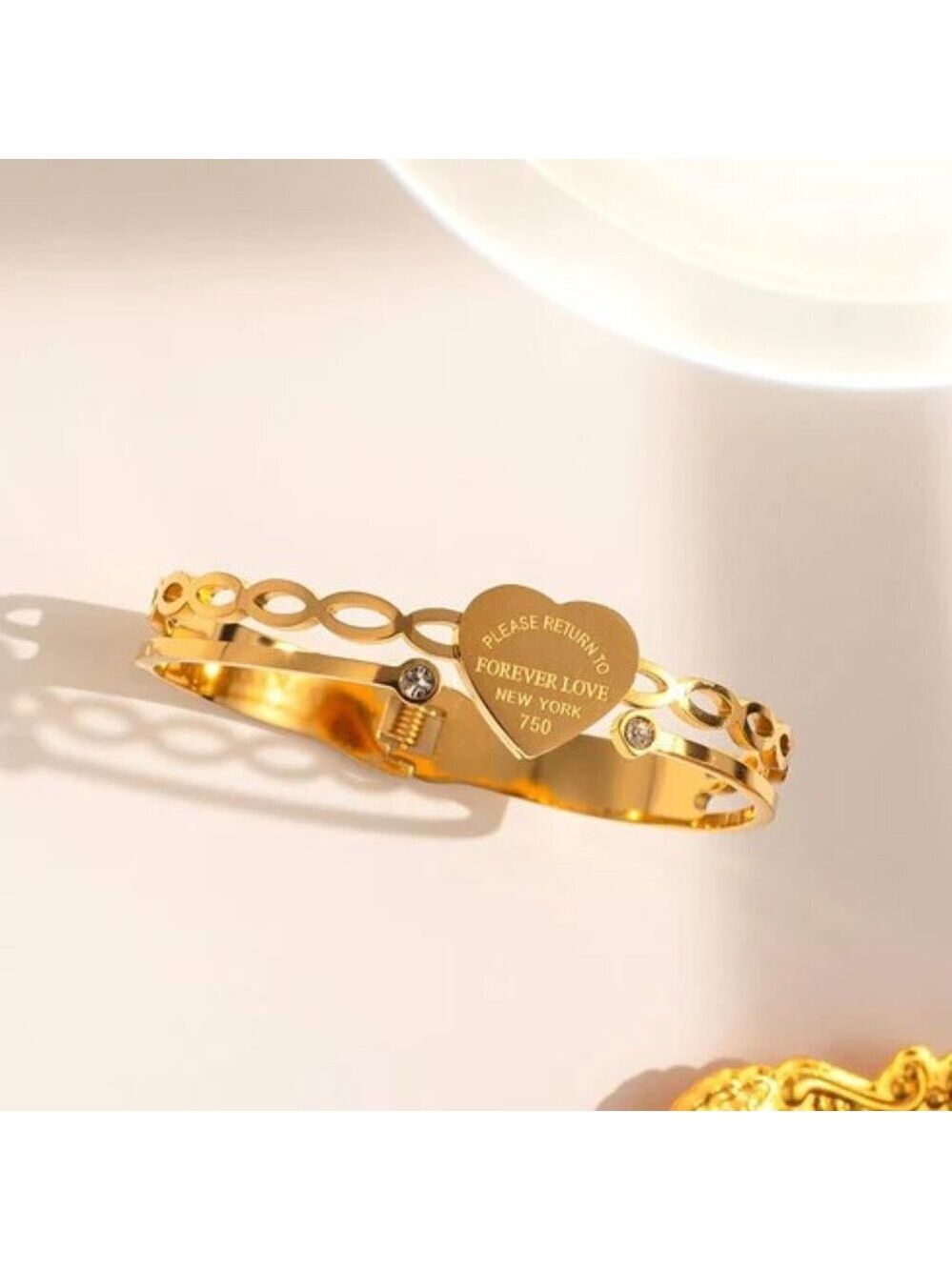 18K Gold Plated “Forever Love” Heart Bangle – Waterproof, Tarnish-Proof